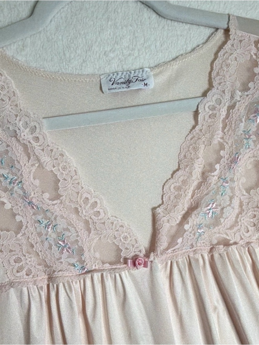 Vintage Pink Nylon Lace Button Front Nightgown | Cottagecore Coquette - Picture 2 of 10